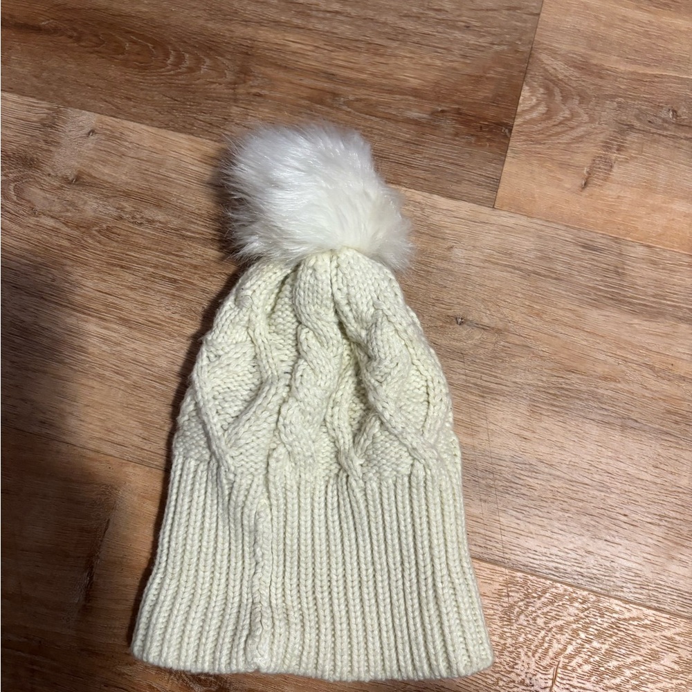 West Loop Ivory Knit Beanie with Pom